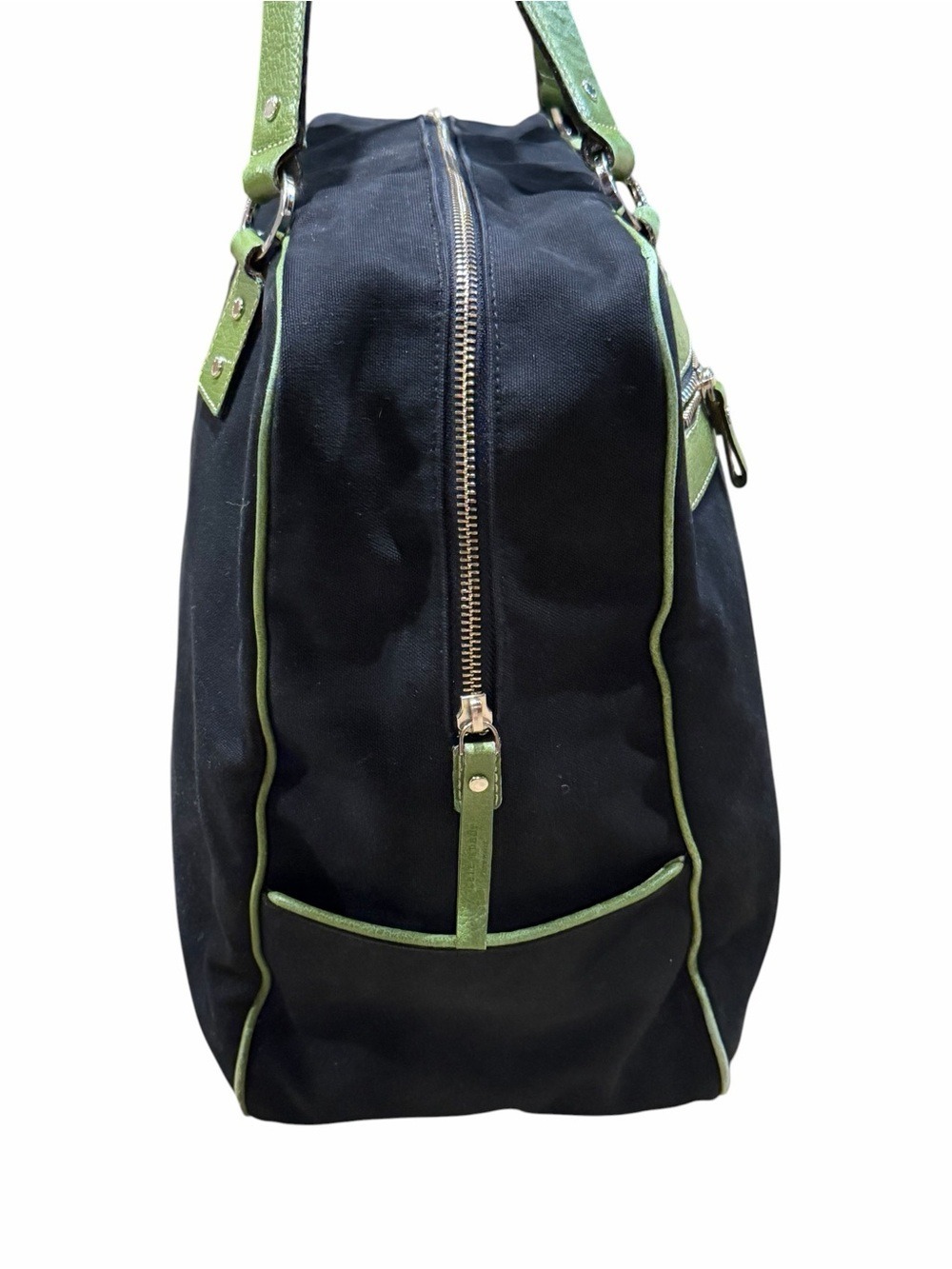 Kate Spade New York Canvas Tote Bag Navy Green Leather Trim - Picture 4 of 15